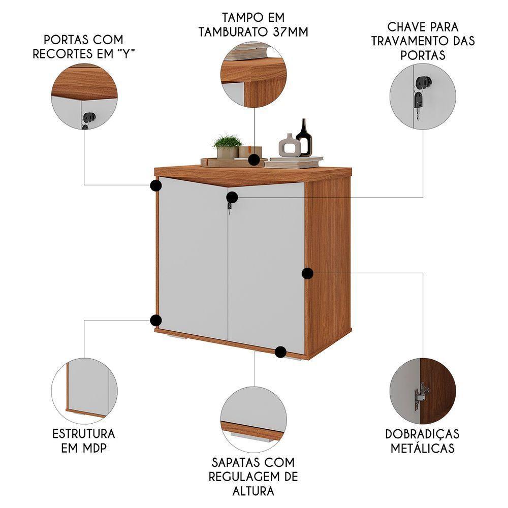Balcão Para Escritório 74cm 2 Portas Rayly Freijó Branco A06 Mpozenato - 3