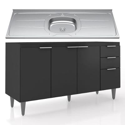 Balcão De Cozinha Com Pia Inox 150cm Pérola Z34 Preto Mpozenato