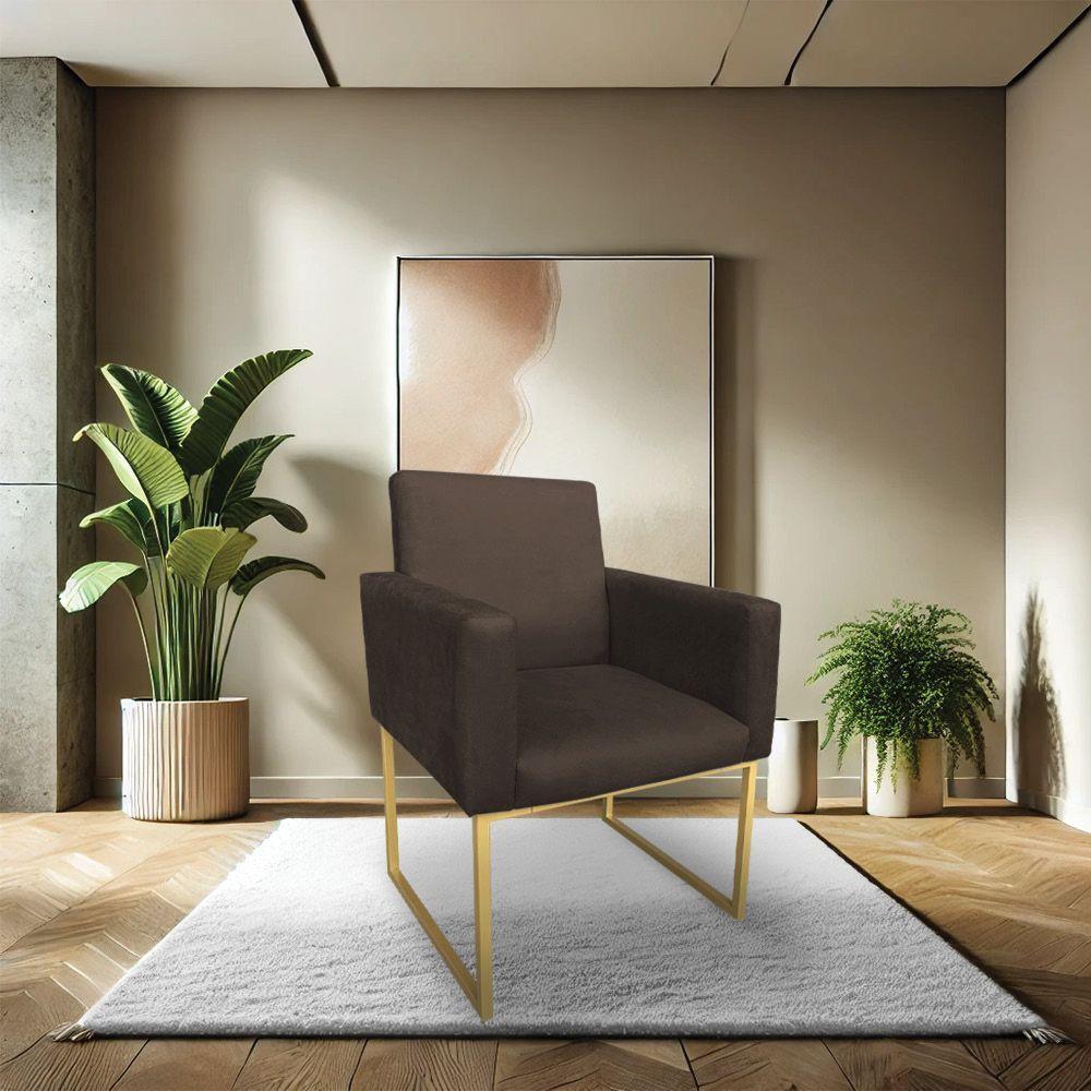 Kit 2 Poltronas Decorativa Nina Suede Marrom Base Metálica Industrial Dourado - Pallazio - 2