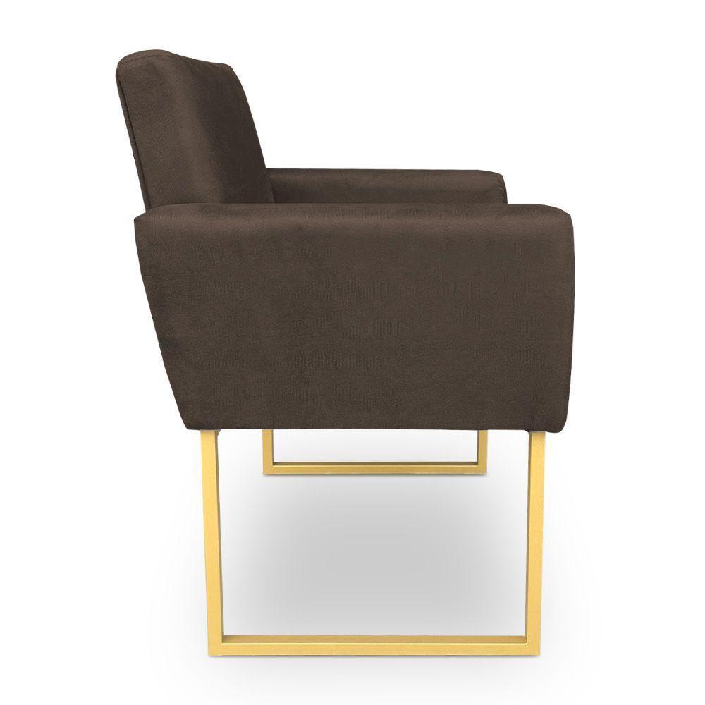 Kit 2 Poltronas Decorativa Nina Suede Marrom Base Metálica Industrial Dourado - Pallazio - 5