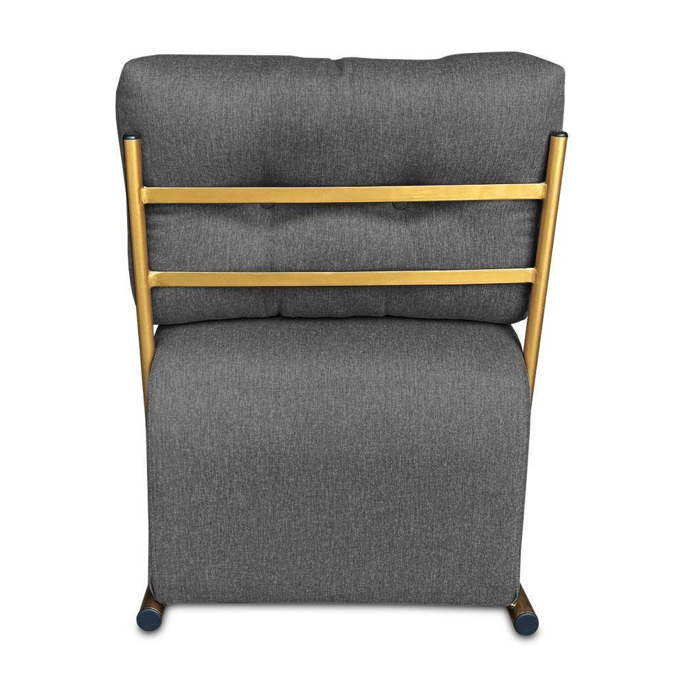 Poltrona Luxo Aurora Linho Grafite Base De Ferro Dourado - Pallazio - 5