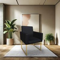 Kit 2 Poltronas Decorativa Nina Suede Preto Base Metálica Industrial Dourado - Pallazio - 2