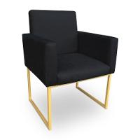 Kit 2 Poltronas Decorativa Nina Suede Preto Base Metálica Industrial Dourado - Pallazio - 3
