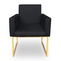 Kit 2 Poltronas Decorativa Nina Suede Preto Base Metálica Industrial Dourado - Pallazio