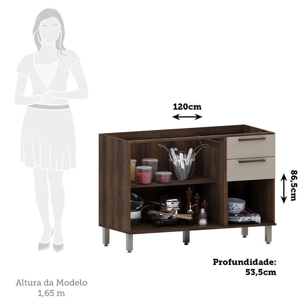 Balcão De Cozinha 120cm 2 Portas E 3 Gavetas Sem Tampo Luna Nogueira Dourado-cinammon - 2