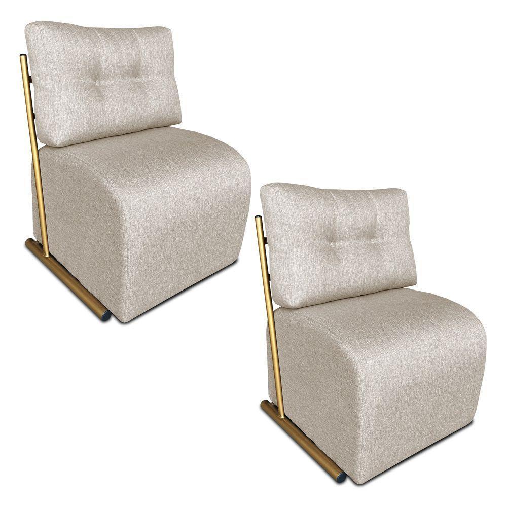 Kit 2 Poltronas Luxo Aurora Linho Bege Base De Ferro Dourado - Pallazio - 1