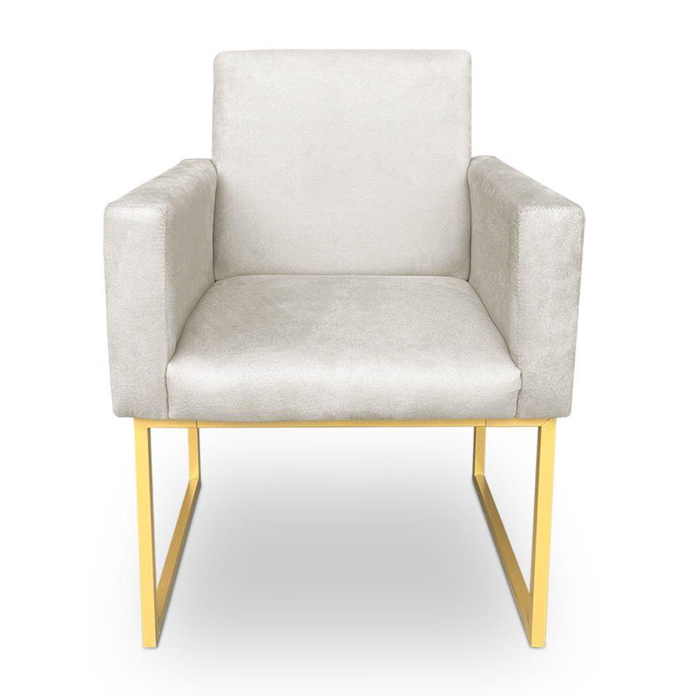 Kit 2 Poltronas Decorativa Nina Suede Base Metálica Industrial Dourado - Pallazio Cor Preto - 4