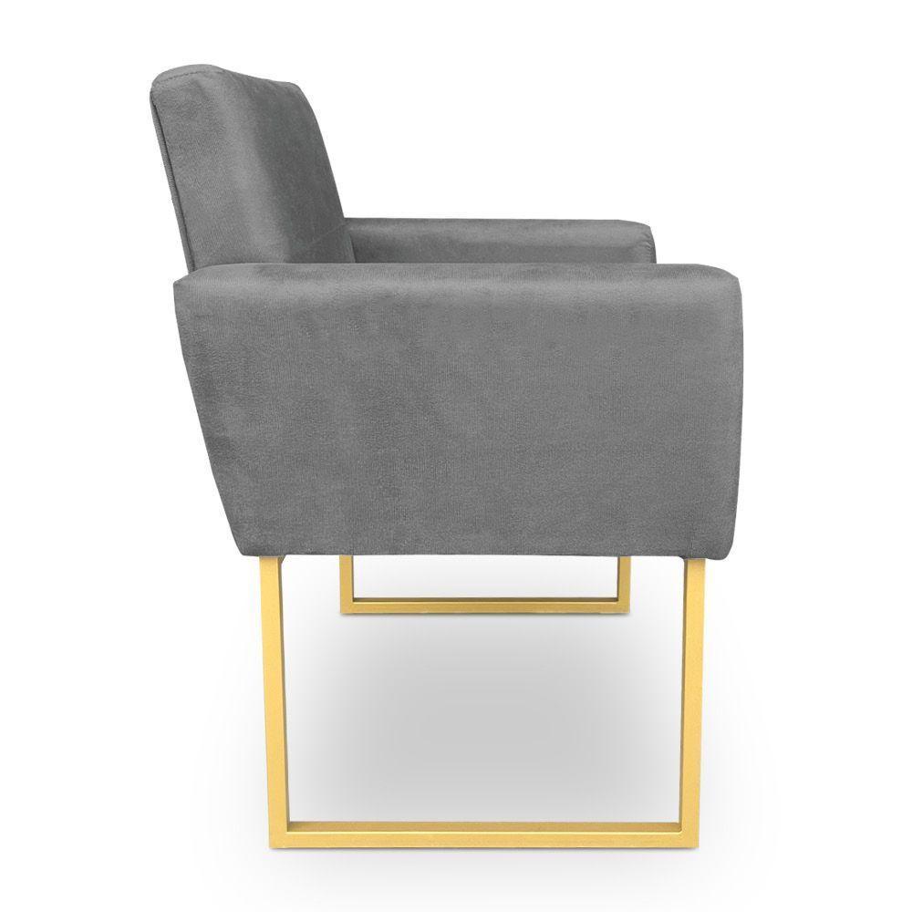 Kit 2 Poltronas Decorativa Nina Suede Grafite Base Metálica Industrial Dourado - Pallazio - 5