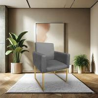 Kit 2 Poltronas Decorativa Nina Suede Grafite Base Metálica Industrial Dourado - Pallazio - 2