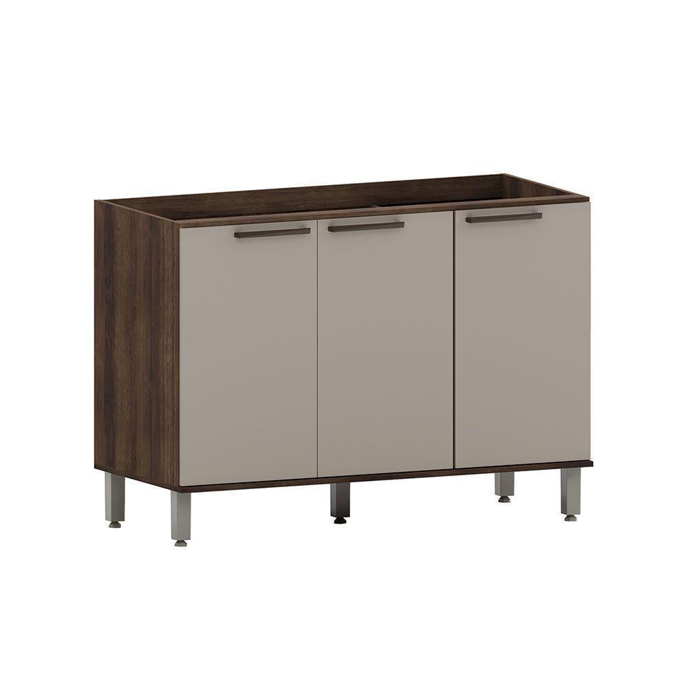 Balcão De Cozinha 120cm 3 Portas Sem Tampo Luna Luciane Móve Nogueira Dourado-cinammon - 1
