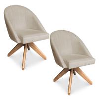 Kit 02 Poltronas Cadeira Giratória Bela Veludo Base De Madeira - Pallazio Cor Rosê - 1