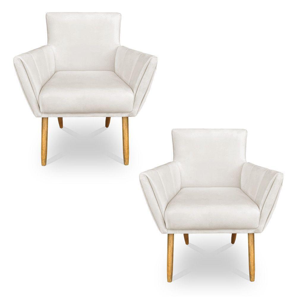 Kit 2 Poltronas Decorativa Leticia Suede Pés Palito Castanho - Pallazio Cor Azul Turquesa - 1