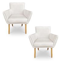 Kit 2 Poltronas Decorativa Leticia Suede Pés Palito Castanho - Pallazio Cor Azul Turquesa - 1