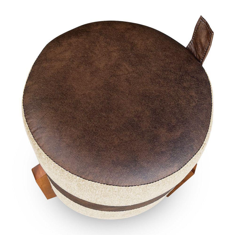 Puff Banqueta Le Mans Linho Dourado E Corano Nozes Base De Madeira - Pallazio - 4