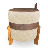 Puff Banqueta Le Mans Linho Dourado E Corano Nozes Base De Madeira - Pallazio - 3