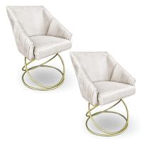 Kit 2 Poltronas Luxo Alana Suede Base De Ferro Dourado - Pallazio Cor Bege - 1