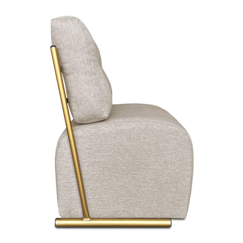 Poltrona Luxo Aurora Linho Bege Base De Ferro Dourado - Pallazio - 4