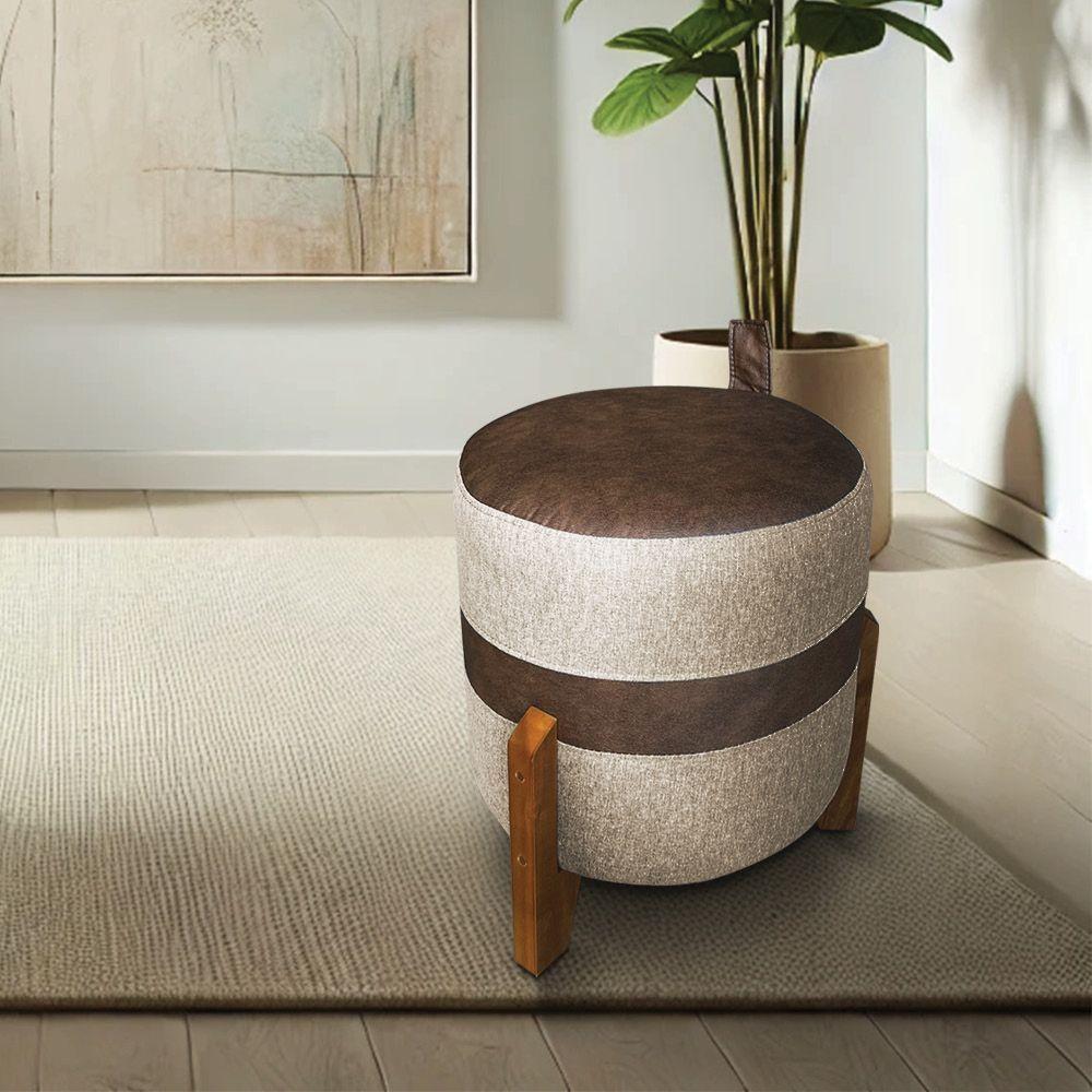 Puff Banqueta Le Mans Linho Bege E Corano Nozes Base De Madeira - Pallazio - 2