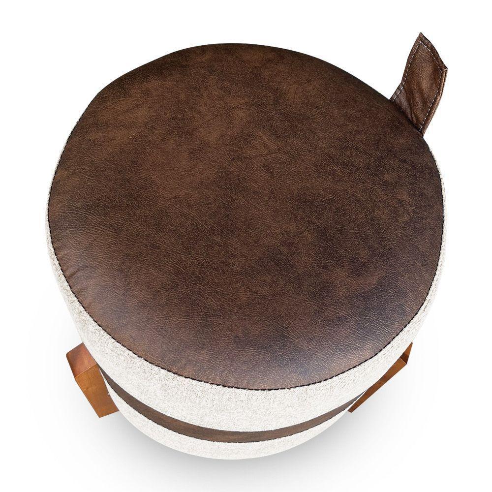 Puff Banqueta Le Mans Linho Bege E Corano Nozes Base De Madeira - Pallazio - 4