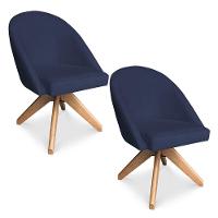 Kit 02 Poltronas Cadeira Giratória Bela Veludo Azul Marinho Base De Madeira - Pallazio - 1