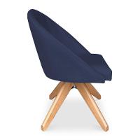 Kit 02 Poltronas Cadeira Giratória Bela Veludo Azul Marinho Base De Madeira - Pallazio - 5