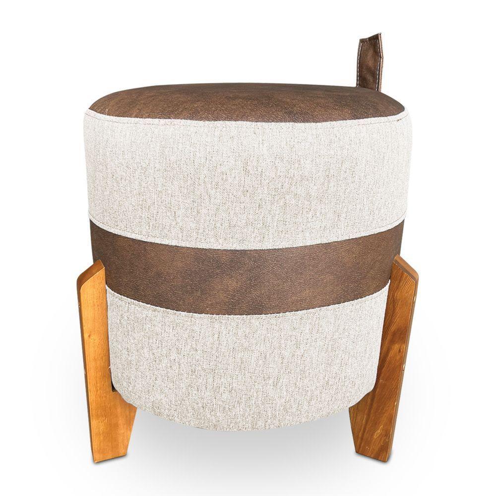 Kit 02 Puffs Le Mans Linho Bege E Corano Nozes Base De Madeira - Pallazio - 4