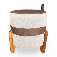 Kit 02 Puffs Le Mans Linho Bege E Corano Nozes Base De Madeira - Pallazio