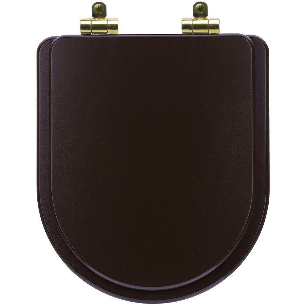 Tampa De Vaso Poliéster Com Amortecedor Link-lk Marrom Fosco Para Bacia Deca Com Ferragem Dourada - 1