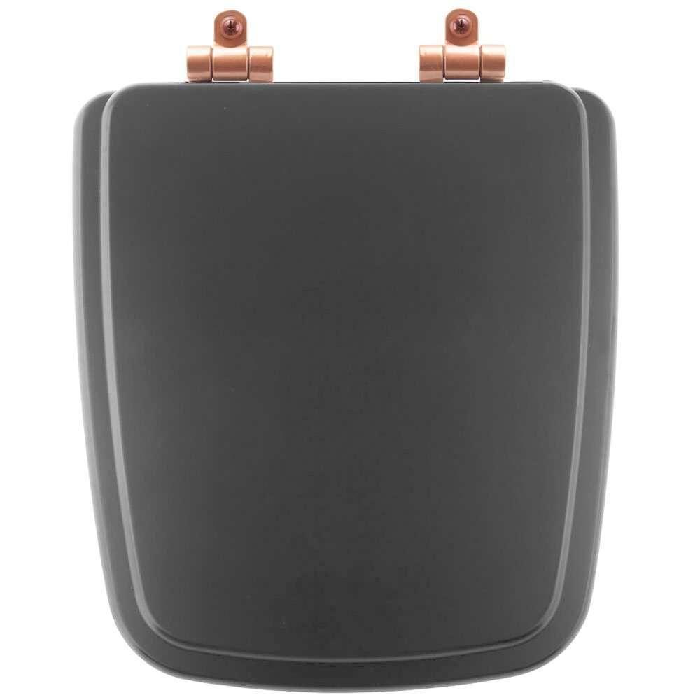 Tampa De Vaso Poliéster Com Fechamento Lento Boss Onix (preto Fosco) Para Louça Incepa Com Ferragem Rose Gold - 1