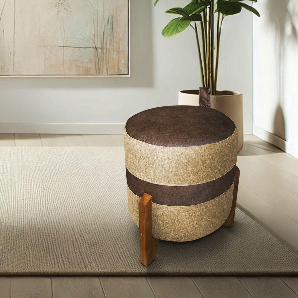 Kit 02 Puffs Le Mans Linho Dourado E Corano Nozes Base De Madeira - Pallazio - 2