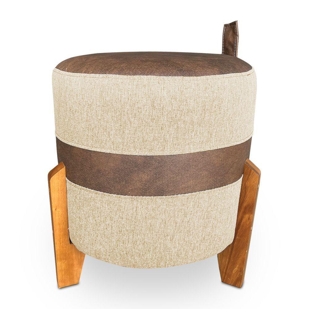 Kit 02 Puffs Le Mans Linho Dourado E Corano Nozes Base De Madeira - Pallazio - 4