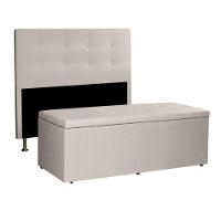 Kit Cabeceira E Calçadeira Baú Solteiro 0,90m Berlim Suede - Pallazio Cor Cinza - 1