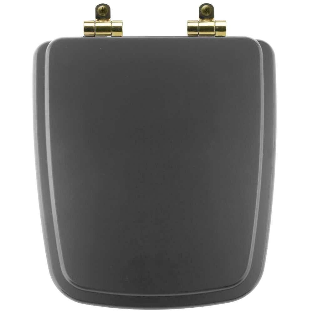 Tampa De Vaso Poliéster Com Amortecedor Boss Onix (preto Fosco) Para Bacia Incepa Com Ferragem Dourada - 1