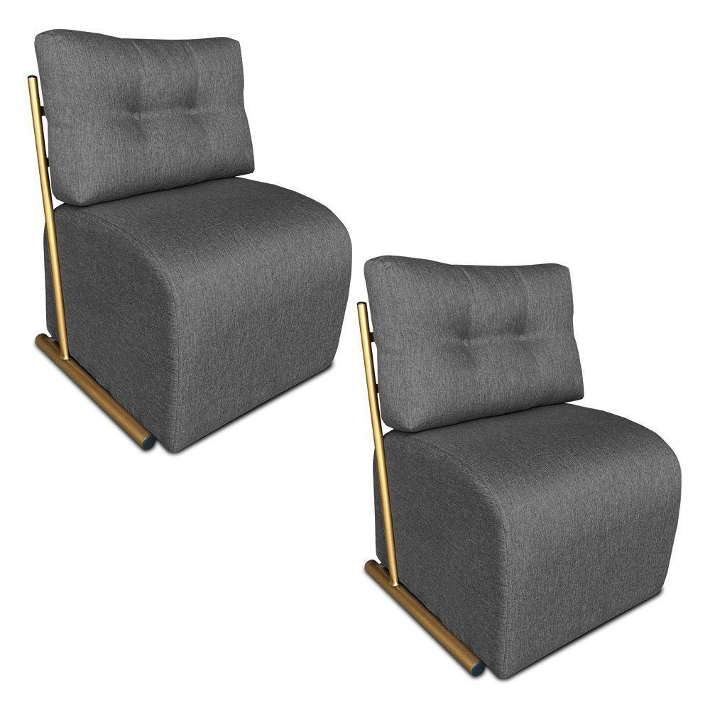 Kit 2 Poltronas Luxo Aurora Linho Grafite Base De Ferro Dourado - Pallazio - 1