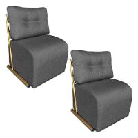 Kit 2 Poltronas Luxo Aurora Linho Grafite Base De Ferro Dourado - Pallazio - 1