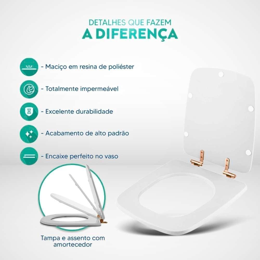 Tampa De Vaso Poliéster Com Amortecedor Boss Onix (preto Fosco) Para Bacia Incepa Com Ferragem Rose Gold - 4