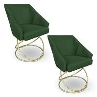 Kit 2 Poltronas Luxo Alana Suede Verde Base De Ferro Dourado - Pallazio - 1