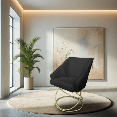 Poltrona Luxo Alana Suede Preto Base De Ferro Dourado - Pallazio