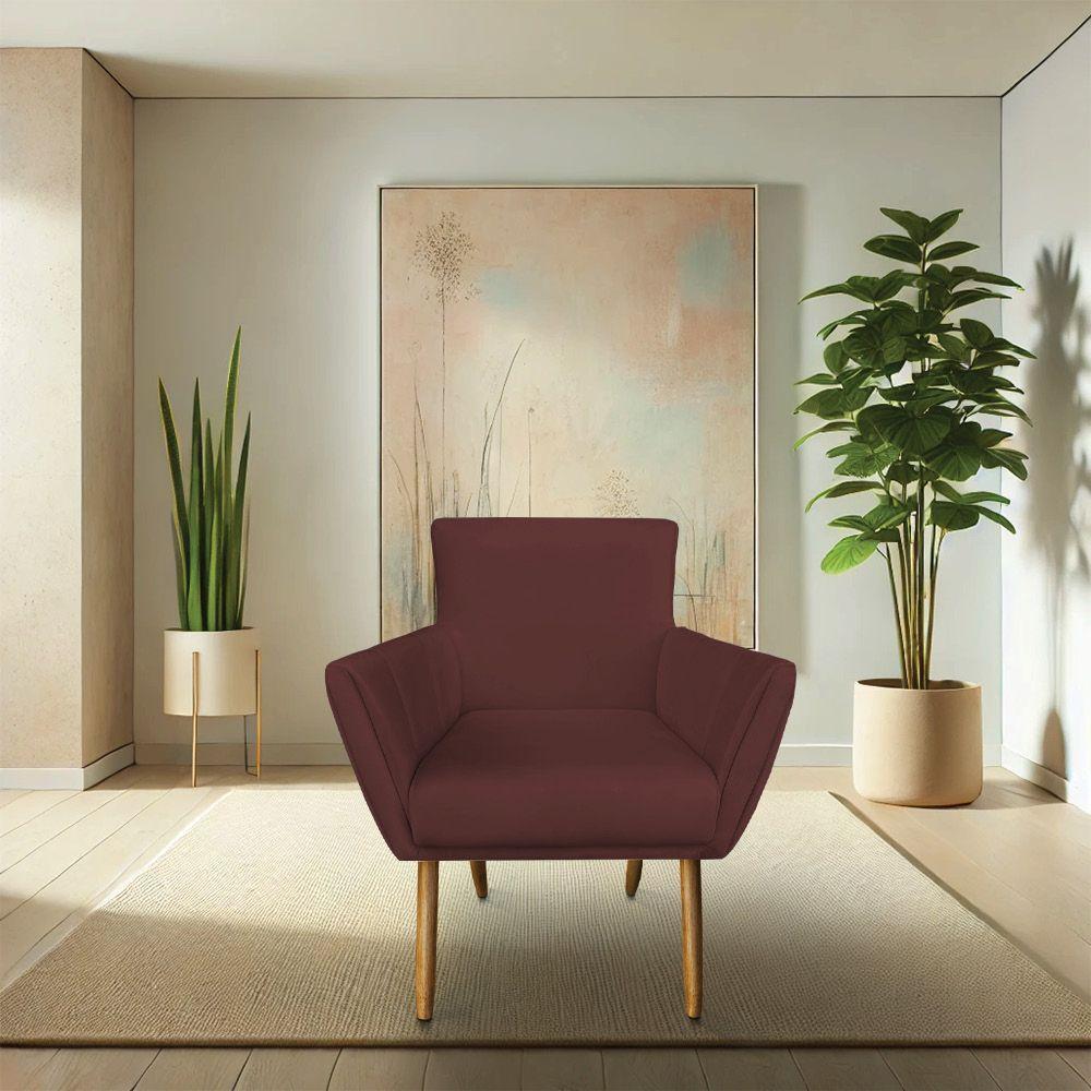 Poltrona Decorativa Leticia Suede Marsala Pés Palito Castanho - Pallazio - 2