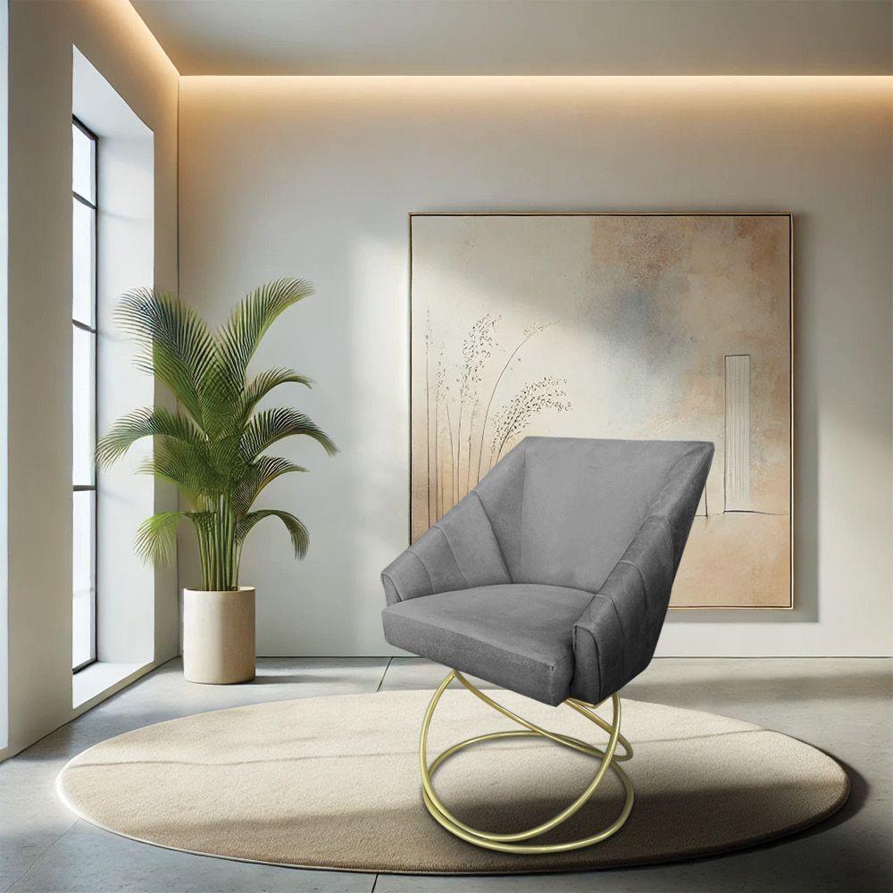 Kit 2 Poltronas Luxo Alana Suede Grafite Base De Ferro Dourado - Pallazio - 2