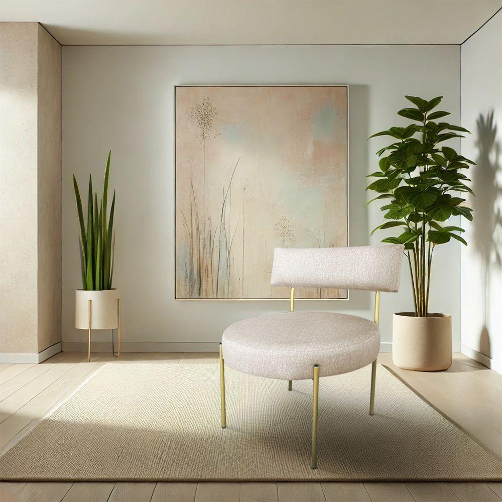 Poltrona Luxo Elora Linho Pés De Ferro Dourado - Pallazio Cor Bege - 2