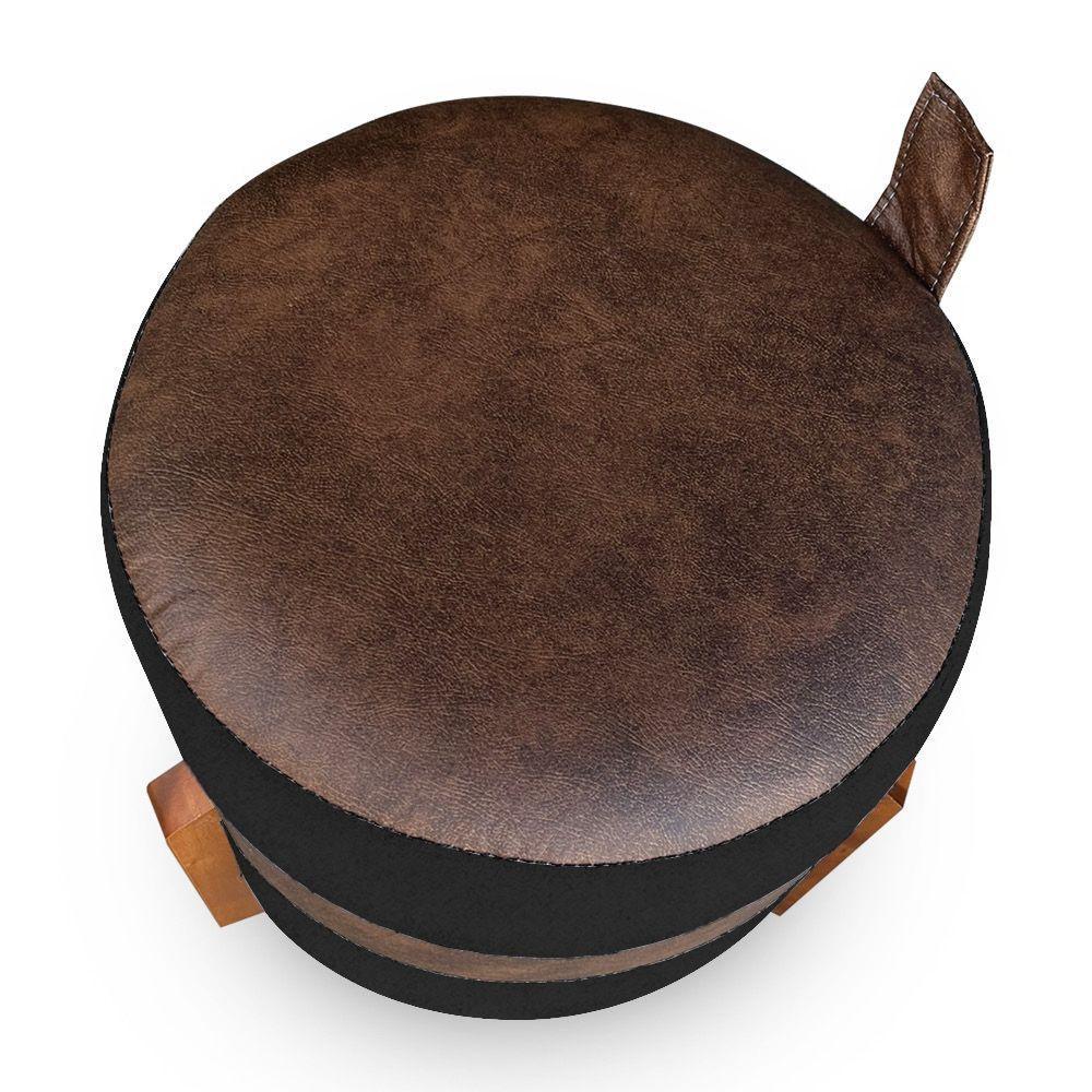 Puff Le Mans Veludo Preto E Corano Nozes Base De Madeira - Pallazio - 4