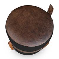 Puff Le Mans Veludo Preto E Corano Nozes Base De Madeira - Pallazio