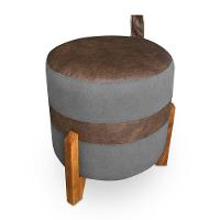 Puff Le Mans Veludo Grafite E Corano Nozes Base De Madeira - Pallazio - 1