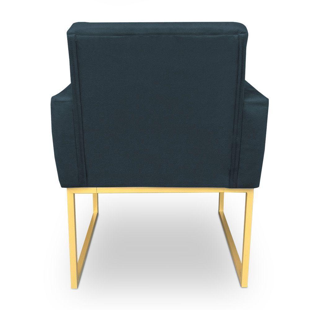 Kit 2 Poltronas Decorativa Nina Suede Azul Marinho Base Metálica Industrial Dourado - Pallazio - 6