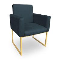Kit 2 Poltronas Decorativa Nina Suede Azul Marinho Base Metálica Industrial Dourado - Pallazio - 3