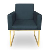 Kit 2 Poltronas Decorativa Nina Suede Azul Marinho Base Metálica Industrial Dourado - Pallazio