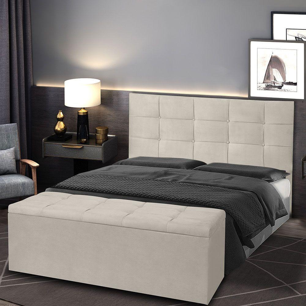 Kit Cabeceira E Calçadeira Baú Solteiro 0,90m Roma Suede - Pallazio Cor Marrom - 2