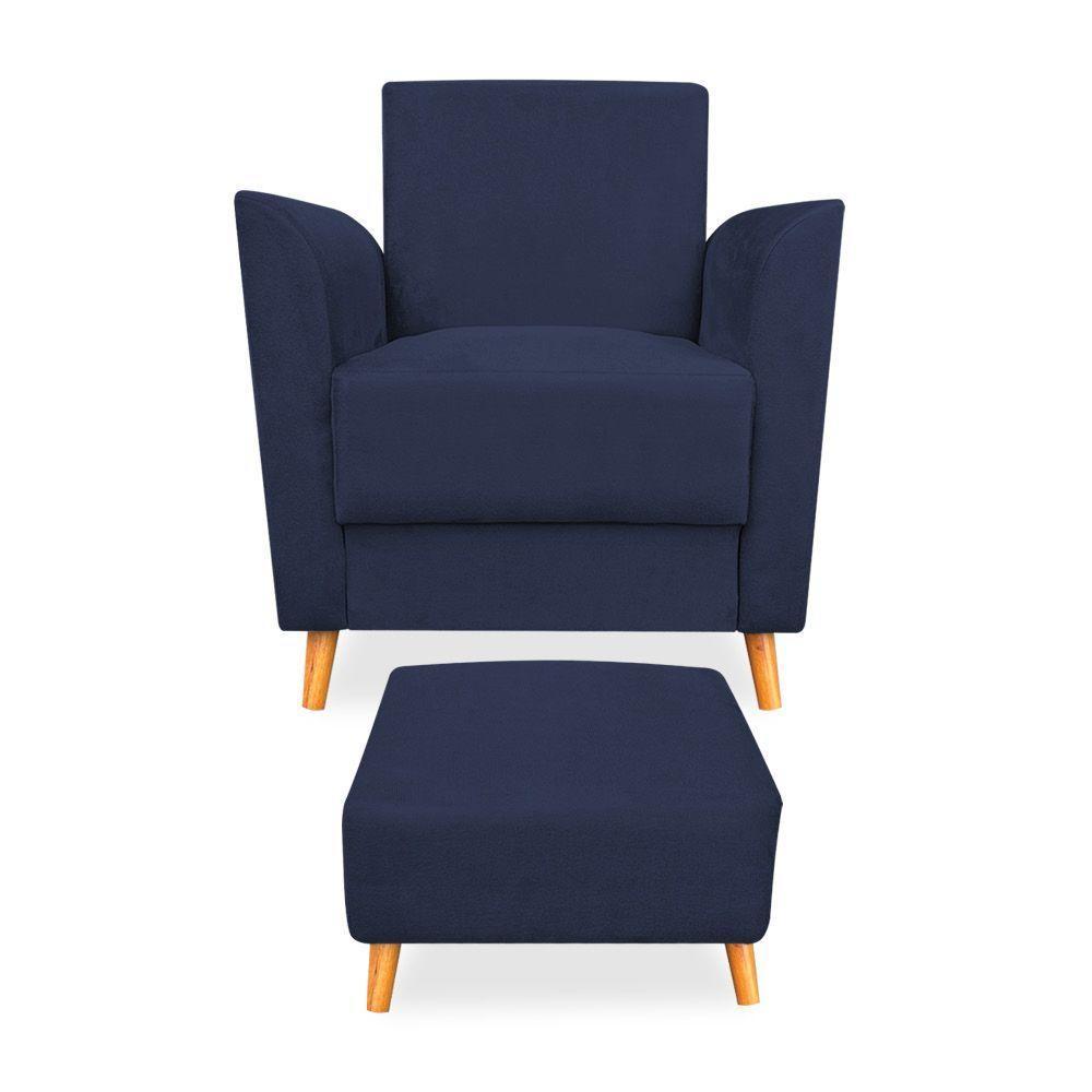 Poltrona De Amamentação Com Puff Flavia Suede Azul Marinho - Pallazio - 3