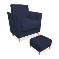 Poltrona De Amamentação Com Puff Flavia Suede Azul Marinho - Pallazio - 1
